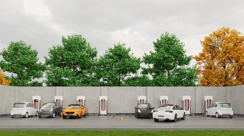 Station de recharge avec des voitures électriques branchées.