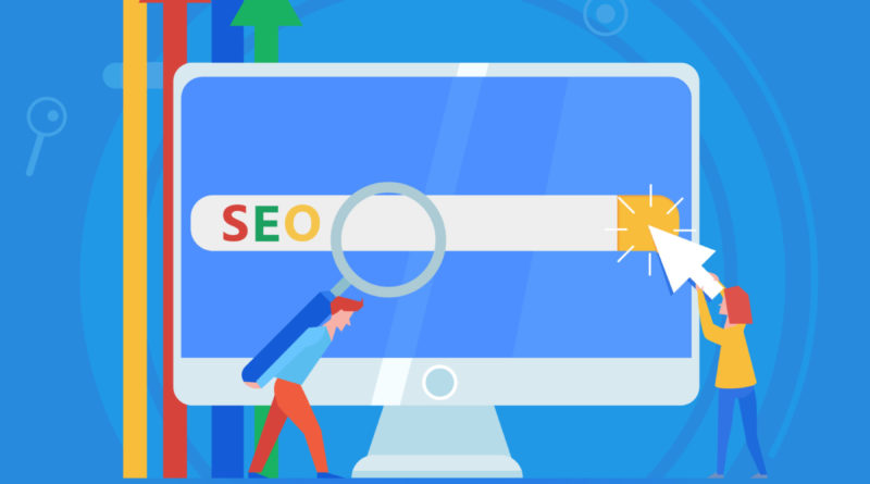 Illustration d’un ordinateur portable avec une barre de recherche SEO
